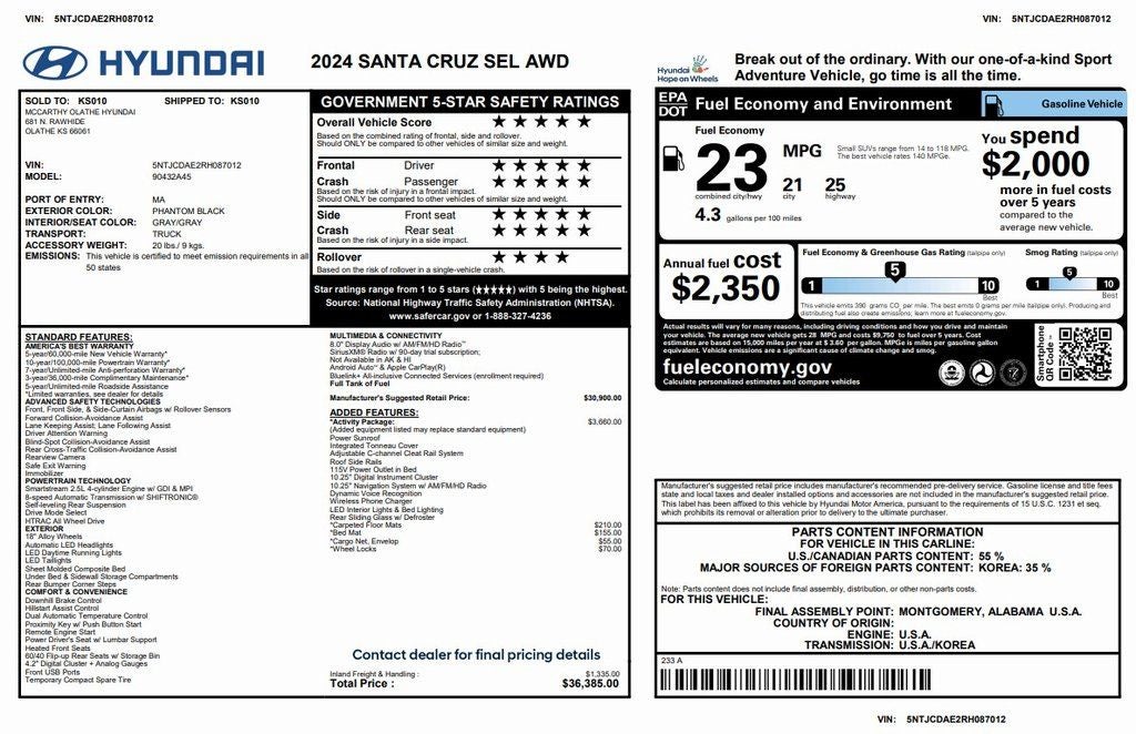 2024 Hyundai Santa Cruz SEL ACTIVITY PACKAGE