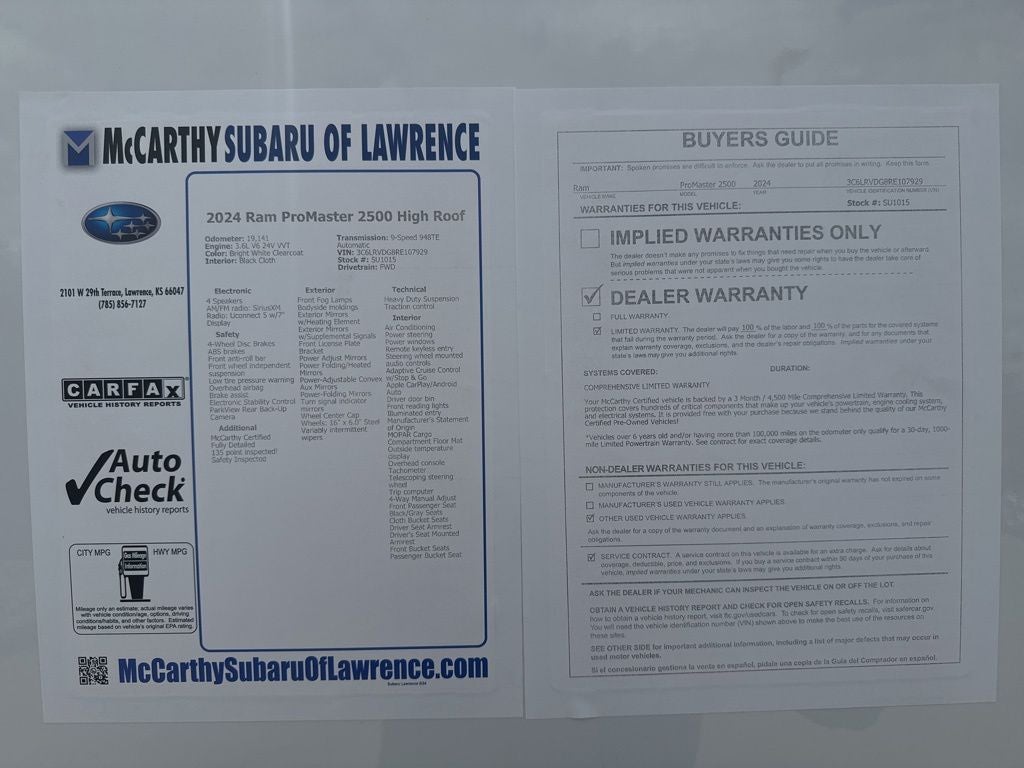 2024 RAM ProMaster 2500 High Roof 159 WB